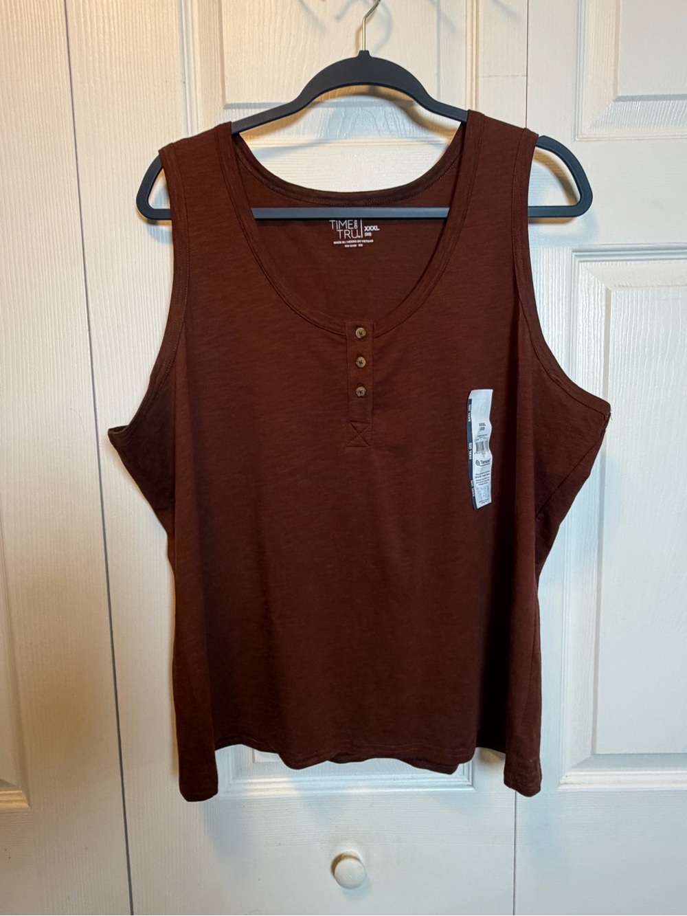 Time and Tru Brown Henley Tank Top XXXL 22 TENCEL Blend NWT